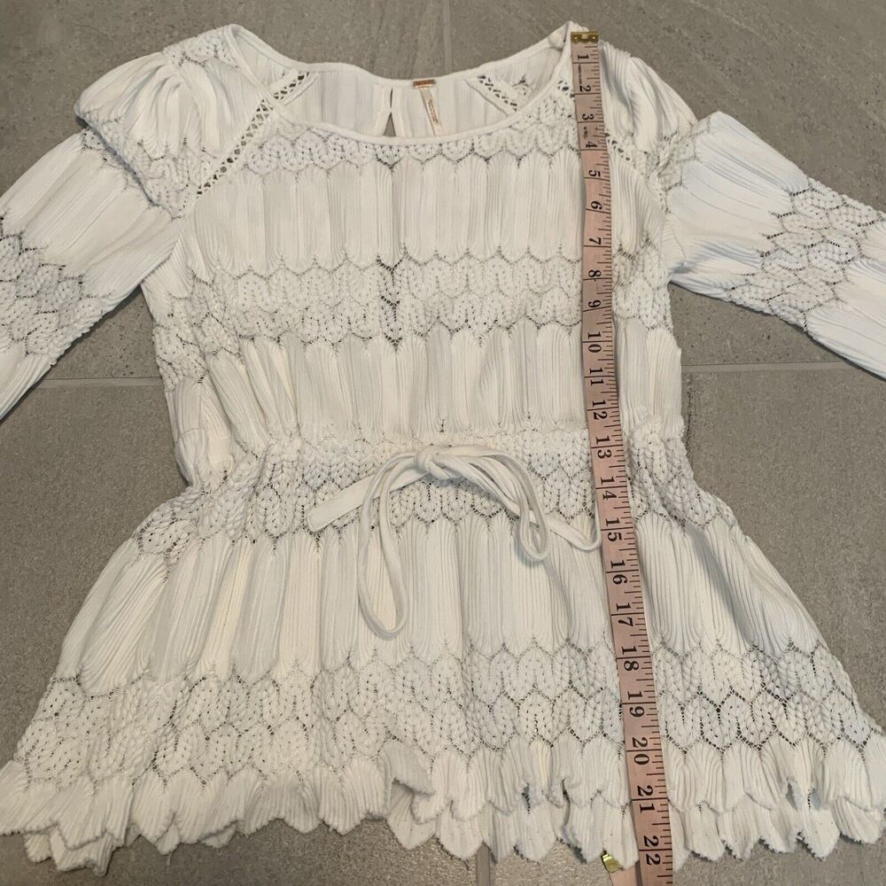 Free People White Fire Island Embroidered  Keyhole Peasant Blouse Top X Small - Picture 4 of 6